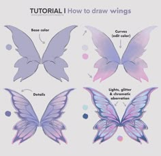 how to draw butterflies with colored wings