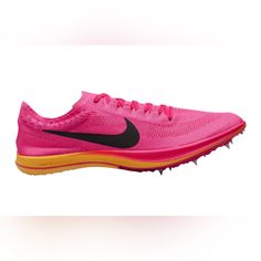 Nike Zoom X Dragon Fly Hyper Pink/Orange Spiked Shoes Brand New With Spikes And Nike Key* These Can Be Used For Multi Sports Men's Size 12 I Ship Within One Business Day Thanks Sporty Running Shoes For Marathon With Rubber Sole, Pink Breathable Running Shoes For Light Sports, Pink Running Shoes With Boost Midsole, Pink Running Shoes With Boost Midsole For Light Sports, Pink Running Shoes For Light Sports With Boost Midsole, Pink Sneakers With Branded Insole For Marathon, Pink Breathable Trail Running Shoes, Breathable Pink Trail Running Shoes, Pink Running Shoes For Light Sports