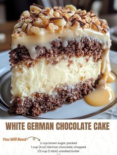 a piece of white german chocolate cake on a plate