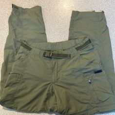 Rei Lightweight Convertible Hiker Pants/ Shorts With Zipper, Ankle Zip, And Velcro Adjustment. Nylon. Snap And Hidden Zipper Pockets For Storing Hiking Essentials. Outdoor Khaki Pants With Built-in Shorts, Utility Pants With Built-in Shorts For Outdoor, Utility Pants With Built-in Shorts For Outdoor Activities, Khaki Outdoor Pants With Built-in Shorts, Green Cargo Pants With Belt Loops For Outdoor Activities, Green Cargo Pants With Belt Loops For Outdoor, Hiking Essentials, Hidden Zipper, Short Pants