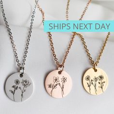 SHIPS NEXT DAY BIRTH FLOWER NECKLACE: Flowers that will last forever. Disc Size: 16mm diameter. Chain lenght: 16'', 18'', 20'' Our pieces are high polished gold plated over stainless steel. This won't tarnish WANT TO ADD BIRTH STONE? SHOP WITH THIS LINK AND LEAVE A NOTE. https://www.etsy.com/listing/940740657/birth-stone-charm-birthstone-pendant-add?ref=shop_home_active_4&pro=1&frs=1 For back engraving, select the option and just add it on the personalization box. Please make sure that y Mother's Day Flower Charm Round Pendant Necklace, Birth Flower Round Pendant Necklace For Mom, Mother's Day Gift Charm Necklace With Pressed Flowers, Flower Charm Necklace Gift For Mom, Flower Necklace Gift For Mom, Adjustable Flower Necklaces For Mother's Day, Minimalist Flower Charm Necklace For Mother's Day, Adjustable Birth Flower Charm Necklace, Adjustable Birth Flower Pendant Necklace