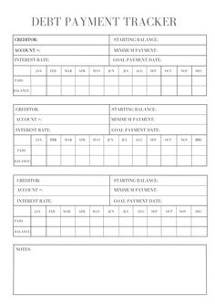 the debt payment tracker is shown in black and white, as well as an image of a