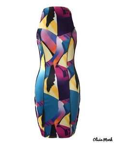 Olivia Mark - Sleeveless Multicolor Print Ribbed Bodycon Dress Ribbed Bodycon Dress, Printed Bodycon Dress, Ribbed Neckline, Dress Size Chart, Olivia Mark, Geometric Print, Sleeve Styles, Bodycon Dress, Floral Prints