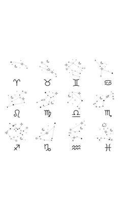 the zodiac signs are drawn in black and white