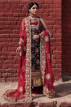 Black And Red Kameez Salwar Pakistani Wedding Dresses Pomegranate Pattern, Pakistani Formal Dresses, Short Shirt, Pakistani Wedding Dresses, Net Dupatta, Deep Brown, Indian Wedding Dress, Pakistani Wedding, Short Shirts