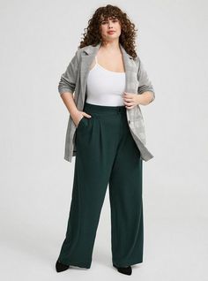 FIT Model is 5'9” wearing size 1. . Measures 30” inseam (size 2). . MATERIALS + CARE Brushed Twill woven fabric. . 63% polyester, 33% spandex, 4% spandex. Machine wash cold. Dry low. Imported. DETAILS Wide leg. . High rise. . Functional front and back pockets. . The best plus size women's brushed twill wide leg pants in darkest spruce made of brushedtwill. Rock your look from Torrid to Festivals like Coachella and Lollapalooza, a concert, a show, or just for fun! Torrid is your destination for cozy fall and winter clothes to keep you warm and comfortable. New Street Style, Pants Details, Shopping Day, Winter Clothes, Bottom Clothes, Cozy Fall, Outerwear Jackets, Leg Pants, Wide Leg Pants