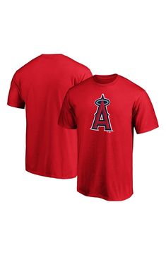 Do you want to elevate your game day style to the next level? Put on this sleek Los Angeles Angels Official Logo T-shirt and wow the crowd. This Fanatics Branded shirt features awesome Los Angeles Angels graphics on the front, perfect for showing your devotion to the team to everyone in the stands. Material: 100% Cotton Screen print graphics Rib-knit collar Crew neck Short sleeve Machine wash, tumble dry low Tagless Collar Officially licensed Imported Brand: Fanatics Branded Red Graphic Print T-shirt For Fan Events, Collegiate Tops For Fan Events With Team Name, Team-colored Tops For Sports Season Fan Events, Sporty Tops With Team Logo For Fan Events, Sporty Tops With Logo Print For Fan Events, Cotton Tops For Sports Season Fan Events, Team Spirit Short Sleeve Tops For Fan Events, Sports Season Tops With Team Logo For Fan Events, Team Spirit Tops For Sports Season Fan Events