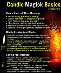 a candle with the words candle magic basics on it and an image of a woman holding a