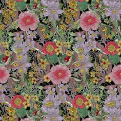 an image of flowers that are in the middle of a wallpaper pattern on a black background