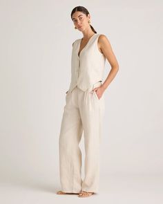 100% European Linen Pleated Trouser Effortless Linen Pants For Summer, Fitted Linen Versatile Pants, Versatile Beige Linen Pants, Fitted Linen Pants With Elastic Waistband, Neutral Linen Pants With Pockets, Trousers Details, Pleated Trousers, European Linens, Sand Color