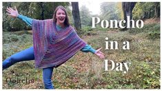 a woman standing in the grass with her arms out and text that reads poncho in a day