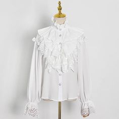 44482533621982|44482533654750|44482533687518 Shirt Female, Blouse For Women, Birthday List, Woman Standing, Female Fashion, Vintage Shirt, Lace Blouse, Flared Sleeves, Vintage Shirts