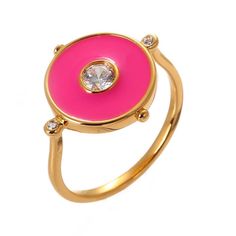 The Lucienne Enamel Ring Features Gold Plated .925 (Sterling Silver) With Pink Enamel And Bezel Set Cz Stone. Size 8. Wear On Middle Or Pointer Finger. Adjustable Pink Enamel Rings, Pink Enamel Rings For Gift, Fine Jewelry Pink Enamel Ring, Adjustable Pink Enamel Jewelry, Pink Enamel Promise Ring, Rose Gold Enamel Ring, Fine Pink Enamel Rings, Pink Enamel Anniversary Ring, Pink Gold Ring With Diamond Accents