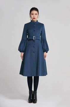 Blue women single breasted winter warm coat with pockets 2261 – XiaoLizi Knee-length Single Breasted Winter Outerwear, Single-breasted Knee-length Outerwear For Fall, Knee-length Single Breasted Outerwear For Fall, Knee-length Single-breasted Outerwear For Fall, Blue Long Wool Coat For Winter, Blue Wool Coat With Button Closure, Blue Wool Coat With Pockets For Fall, Elegant Long Sleeve Blue Wool Coat, Elegant Blue Long Sleeve Wool Coat