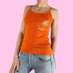 Vintage 70s Orange Panama City Beach Florida Tank Top Cami Pullover closure, material has a faint striped print. Great condition Brand - Knitwear Tag size - Small Seen on small, 5'4 Measurements (all laying flat)  Chest - 12.5 in Length - 13.5 in from pit  #70scami #70stanktop #retro #floridatanktop #retrotanktop 90s Beach Tops For Spring, 90s Style Spring Beach Tops, 90s Style Tops For Spring Beach Outing, Vintage Tank Top For Beach In Spring, Vintage Tank Top For Summer Beach, Retro Summer Beach Tops, Orange Tropical Tops For Spring, Tropical Orange Tops For Spring, Spring Tropical Orange Tops