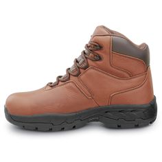 Waterproof, oiled, tumbled leather upper. Waterproof bootie construction. Nylon mesh linings. Molded removable PU cup insole. Molded phylon midsole. SR Max MaxTrax oil and slip resistant rubber outsole. Comp toe. EH.ASTM F2413-18 M/ I/ C EH compliant.