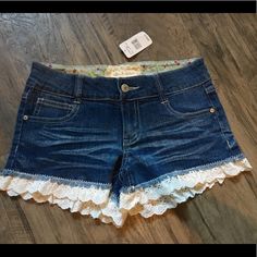 Size 24 Nwt Lace Trim Jean Shorts. Super Cute! Too Small For Me. Please Let Me Know If You Have Any Questions Casual Bottoms With Lace Trim, Casual Blue Bottoms With Lace Trim, Casual High Waist Bottoms With Lace Trim, Cute Lace Trim Bottoms For Spring, Casual Stretch Bottoms With Lace Trim, Casual Fitted Bottoms With Lace Trim, Fitted Casual Shorts With Lace Trim, Casual Shorts With Lace Trim, Casual Lace Trim Short Bottoms