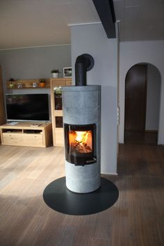 a wood burning stove in a living room