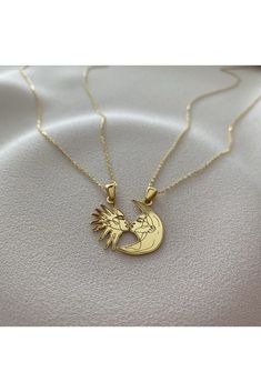 The order comes with 2 necklaces 925 Sterling SilverChain and pendant are 24K gold plated Sun And Moon Couple, Moon Couple, Matching Necklaces For Couples, Sun And Moon Necklace, Couple Necklace, Chain And Pendant, Moon Gifts, Gold Ring Designs, Couple Necklaces