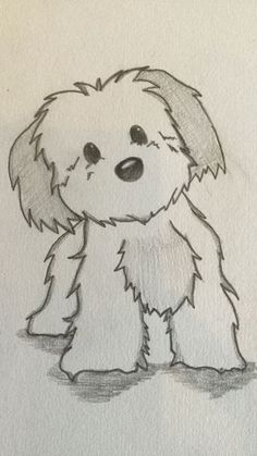 a drawing of a small dog sitting on top of a white paper with black ink