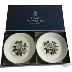 two royal winchester bone china plates with roses on them in a gift box for the bride and groom