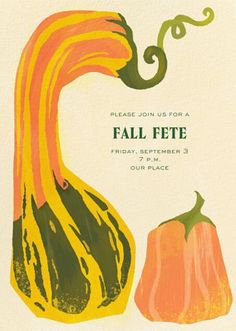 an orange and yellow gourd with the words fall fete on it