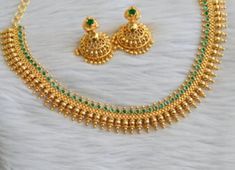 Gold tone real kemp stone kerala style necklace set Necklace with jhumkka and comes with a back chain Material : Copper / Brass Kerala Jewellery, Back Chain, Set Necklace, Style Necklace, Gold Gold, Kerala, Necklace Set, Jewelry Sets, Gold Tones