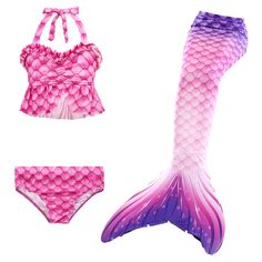 🌊 Make your little girl's mermaid dreams come to life with our Pink Mermaid Swimsuit Princess Bikini and Tail 3-piece set! 🧜‍♀️💖 Let her dive into a world of enchantment and create memories that will last a lifetime.🌟 Inspired by the timeless tale of the Little Mermaid, this set is perfect for little ones who adore mermaid-inspired outfits and want to embrace the mermaid core trend. From mermaid cosplay to beachside adventures, this set has it all! 🌊👑✨👙 The princess bikini top is adorned Girls Mermaid Costume, Mermaid Tail Costume, Mermaid Swim Tail, Mermaid Cosplay, Mermaid Swimsuit, Tail Dress, Baby Swimsuit, Pink Mermaid, Mermaid Inspired