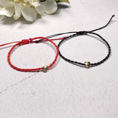 "==This listing is for a set of 2 bracelets == - Handmade item - Made to order - Materials: 14K gold filled heart (6mmx6mm), Waxed Macrame cord / polyester - Adjustable: Yes Please refer to the \"last image\" - color chart and write down the colors for Size 1 and Size 2 in the text box below: 1 color for each bracelet." Minimalist Heart-shaped Promise Bracelets, Dainty Promise Bracelets For Valentine's Day, Dainty Adjustable Heart Bracelet For Friendship, Gold Heart-shaped Friendship Bracelets For Valentine's Day, Dainty Heart Bracelets For Promise, Dainty Heart-shaped Promise Bracelets, Gold Promise Bracelets With Heart Charm, Gold Heart Friendship Bracelets Adjustable, Gold Heart-shaped Adjustable Friendship Bracelets