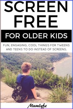 a young boy sitting on top of a hill with the text screen free for older kids fun