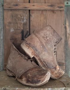 RARITY Antiquity Farmer's shoes from France, very old & from the farm. These shoes were used in France in agriculture for field and stable work. As you can see in the pictures, they are handmade from cowhide and wood. They were made with the help of few seams and a lot of nails. The soles and also the shaft were nailed. They are very rustic and have a uniquely beautiful antique patina. A highlight & a unique opportunity for collectors to acquire such rare shoes and to own in the collection . The Farmer Shoes, Rare Shoes, Wood Shoes, Handmade Leather Shoes, Shoes Handmade, Handmade Shoes, Rare Antique, Work Shoes, Handmade Leather