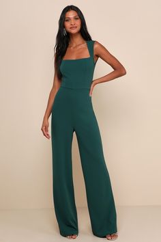 Enticing Endeavors Emerald Green Jumpsuit Graduation Jumpsuit, What Is Cocktail Attire, Emerald Green Jumpsuit, Cocktail Wedding Attire, Lulus Jumpsuit, Jumpsuit For Wedding Guest, Jumpsuit Fall, Chic Blazer, Jumpsuit Chic