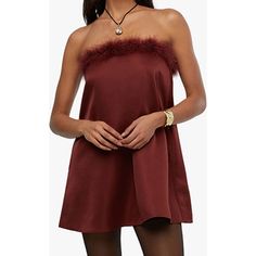 This Really Cute Women's Faux Fur Strapless Satin Dress By Weworewhat. Perfect For The Holidays. Hidden Zipper Closure On The Back And Both Sides Pockets. Square Neckline. 100% Polyester Shell And Faux Fur. Dry Clean. Size 4. New With Tags. Approx. Flat-Lay Measurements: Armpit To Armpit - 15.5" Length - 23.5" Tags: Christmas, Party, Cocktail, Date Night, Formal, Sexy (J) Satin Tube Top, Strapless Satin Dress, Duchess Satin, Strapless Mini Dress, Satin Dress, Cute Woman, Satin Dresses, Tube Top, Christmas Party