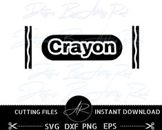 the crayon logo is shown in black and white, as well as some other font