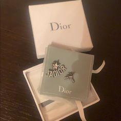 Gorgeous Set Like New In Box. 100000% Authentic Designer Silver Earrings For Gift, Designer Silver Jewelry With Original Box, Luxury Gray Jewelry For Gift, Luxury Gray Jewelry For Gifts, Luxury Gray Jewelry Gift, Designer Silver Jewelry In Original Box, Dior Stud Earrings, Dior Silver Earrings, Dior Tribales Earring