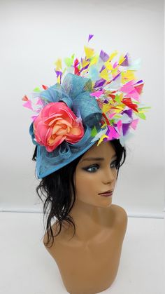 Beautiful sinamay Fascinator with Teal Blue Wedding Fascinator Bridesmaids Hat Kentucky Derby Cocktail Party Tea Party Guest Easter Kate Middleton - Headband and hairclip - Ready to ship - Lightweight - Free Shipping - Fast shipping - Customize by adding different color flowers and or feathers Check my store for styles and colors. Hatsandpearls.etsy.com Find more at my website: Www.hatsandpearls.com Reach out to me if you can't find what you are looking for. I can make cake custom orders and hel Spring Party Sinamay Headpiece, Spring Party Headpieces In Sinamay, Multicolor Evening Hats For Summer, Multicolor Summer Evening Hats, Blue Fascinator With Short Brim For Summer, Light Blue Fitted Fascinator For Kentucky Derby, Fitted Light Blue Fascinator For Kentucky Derby, Blue Summer Fascinator Hat, Summer Blue Fascinator With Short Brim