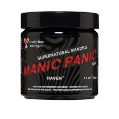 Raven is a cool-toned black hair dye with subtle blue/green undertones. Discover the magic of Manic Panic’s Supernatural - Classic High Voltage® semi-permanent hair color collection. This non-damaging alternative to permanent box dye is a perfect way to go back to a natural hair level with low commitment. Enriched with conditioning agents to maintain hair health and shine while delivering rich color. How to Dye 1. Start with clean, unconditioned, dry hair 2. Apply the color evenly in sections to Cool Toned Black Hair, Manic Panic Colors, Hair Levels, Box Dye, Black Hair Dye, Hair Color Cream, Manic Panic, Semi Permanent Hair Color, Temporary Hair Color