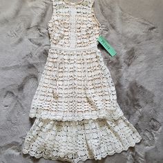 Nwt Ryan Michelle Tiered Lace Tank Dress, Size Petite Small But Isn't Short It's Approximately 43inches Long White Summer Lace Dress For Vacation, White Lace Dress For Summer, White Casual Lace Dress For Spring, Casual White Lace Dress For Beach, Spring Beach Lace Dress Fitted, Fitted Lace Dress For Beach In Spring, Fitted Lace Dress For Spring Vacation, White Lace Dress For Spring Beach Occasion, White Lace Dress For Summer Garden Party