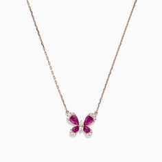 Effy Nature 14K Rose Gold Ruby and Diamond Butterfly Necklace, 1.62 TCW Luxury Rose Gold Ruby Necklaces, Diamond Butterfly Necklace, Gold Whale, Nature Rose, Rose Stone, Jewelry Rose Gold, Diamond Butterfly, Ruby Necklace, Effy Jewelry