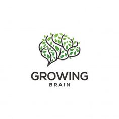 the logo for growing brain, which is designed to look like a tree with green leaves