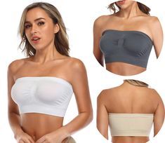 PRICES MAY VARY. DESIGNED FOR YOU : This great multipurpose strapless bra is a unique basic tube top-whether it's for an exercise or used as a casual strapless bra for daily wear . Good thing , because you'll never want to take it off . MATERIAL：Made of ANGOOL unique microfiber , the elastic seamless bandeau top has high elasticity without causing any irritation reaction . The high-quality fabrics are resistant to abrasion and wash and dry . Breathable material wicks sweat away to keep your body Tube Top With Bralette, Wireless Strapless Bra, Top Clothing, Bandeau Bra, An Exercise, Everyday Bra, Wireless Bra, Bandeau Top, Strapless Bra