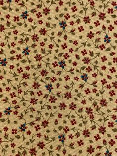 the fabric has red and blue flowers on it