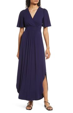 Fraiche by J Flutter Sleeve Jersey Maxi Dress | Nordstrom Jersey Maxi Dress, Maxi Jersey Dress, Maxi Dress Navy, Mother Of The Bride Dresses, Nordstrom Dresses, Jersey Dress, Flutter Sleeve, Urban Fashion, Sheath Dress