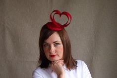 Crimson Red Valentines Day Fascinator  Heart by RubinaFascinators, $45.00 Handmade Red Party Hat, Red Wedding Fascinator, Holiday Wedding Fascinator With Adjustable Fit, Red Fitted Hat For Gift, Red Fitted Hat As Gift, Red Fitted Hats As Gifts, Red Fitted Headpieces For Wedding, Handmade Fascinator For Kentucky Derby, Handmade Fascinator For Kentucky Derby Gift