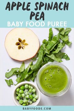 an apple, spinach and pea baby food puree