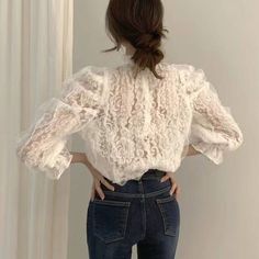 Stand Collar Lace Mesh Long Sleeve Elegant Blouse Women Office, Elegant Blouses, Mesh Long Sleeve, Fashion Korean, Office Ladies, Lace Tops, Full Sleeve, Shopping List, Stand Collar