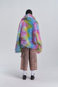 Unisex Oversized sleeves Cropped at waistline Irredescent multicolor faux fur Oversized turn-down collar Slip pockets on both sides Hook front closure Size (Inches) Size Back Chest Shoulder Sleeve SP 26.8 47 - 59 / 32.1 ONE SIZE 29.5 59 - 70 / 34.1 Oversized Sleeves, Pant Shirt, Faux Fur Jacket, Fur Jacket, Shoulder Sleeve, Shirt Style, Faux Fur, Fall Winter, Turn Ons