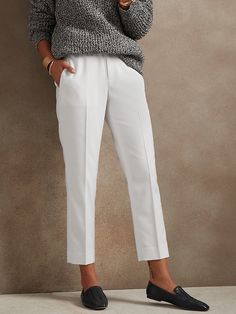 Avery Herringbone Straight Ankle Suit Pant | Banana Republic Factory White Straight Hem Bottoms For Office, White Straight Hem Dress Pants For Work, White Dress Pants With Straight Hem For Work, Office Cropped Leg Pants With Pockets, Cropped Leg Dress Pants With Pockets For Business Casual, White Workwear Pants With Hip Pockets, White Pants With Hip Pockets For Work, Office Capsule, Spring Edit