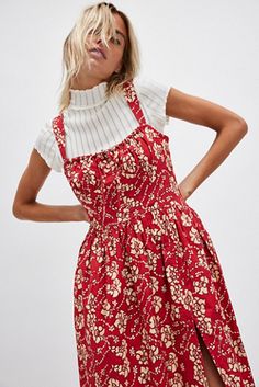 Laters Baby Midi Dress Laters Baby, Midi Dress Style, Red Midi Dress, Plaid Print, Free People Dress, Fitted Bodice, Boho Outfits, Smocking, Bodice