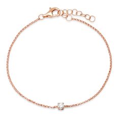 Delicate Diamond Solo Shape Bracelet Elegant Rose Gold Diamond Chain Bracelet, Elegant Diamond Bracelet With Single Diamond, Classic Rose Gold Bracelet With Single Diamond, Timeless Rose Gold Diamond Bracelet With Single Diamond, Rose Gold Diamond Bracelet For Formal Occasions, Timeless Single Diamond Rose Gold Bracelet, Formal Rose Gold Diamond Bracelet With Single Diamond, Elegant Rose Gold Bracelet With Single Diamond, Elegant Single Diamond Bracelet